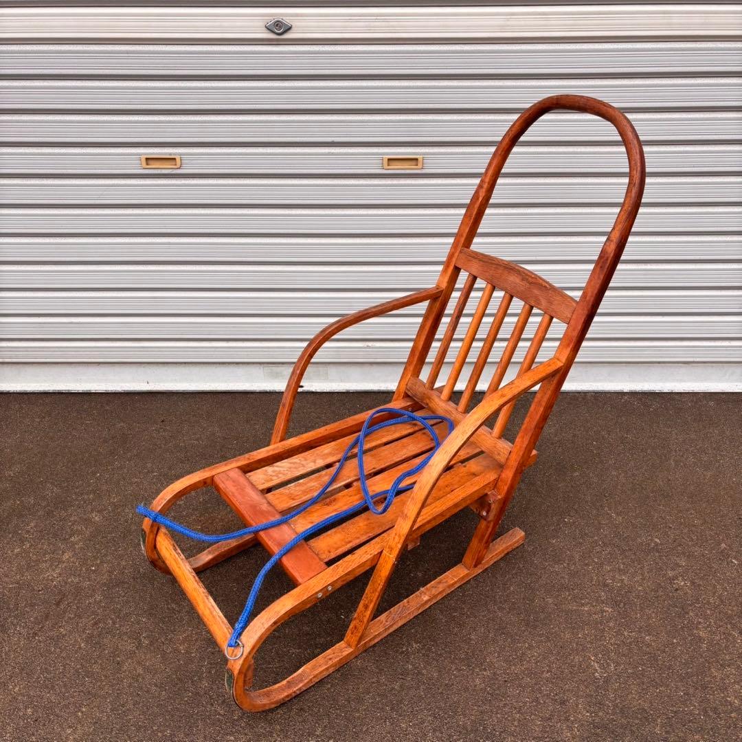 【送料込】昭和レトロ　手押しソリ　木製　そり　アンティーク　インテリア