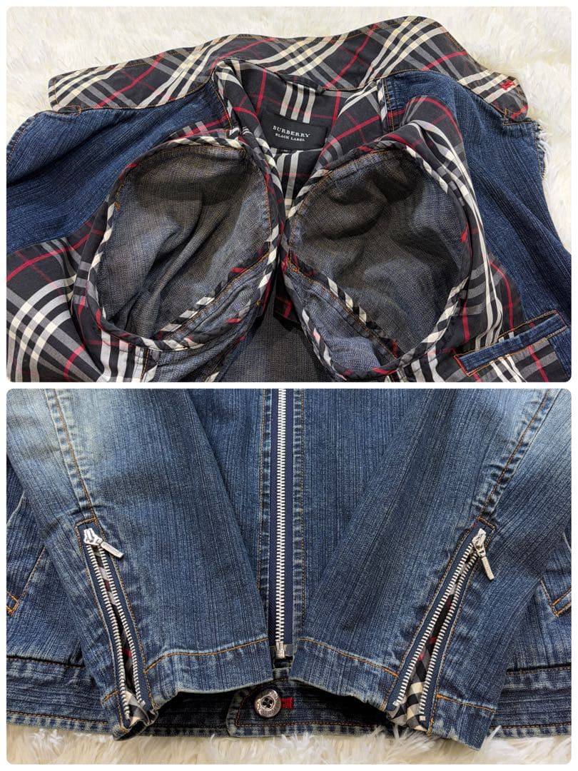 バーバリーブラックレーベル デニム ライダースジャケット 裏地ノバチェック M
