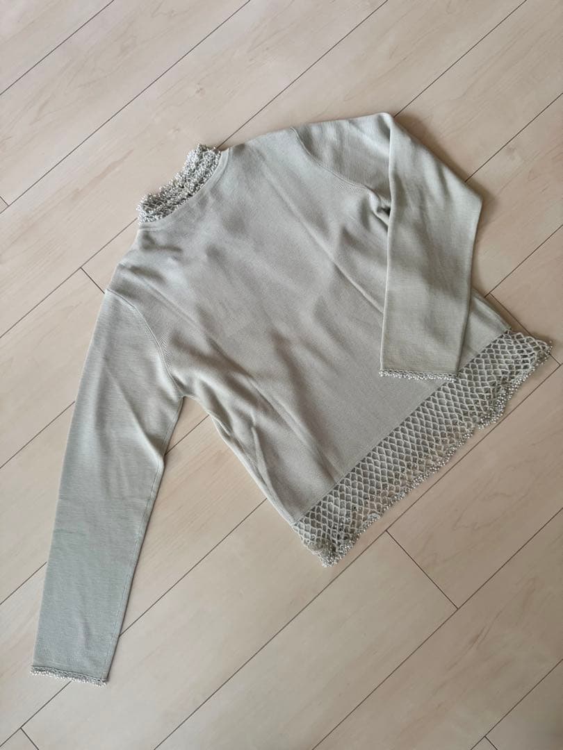【新品】淡いブルーが素敵‼︎ ビーズアンサンブル ニット 毛100%上質