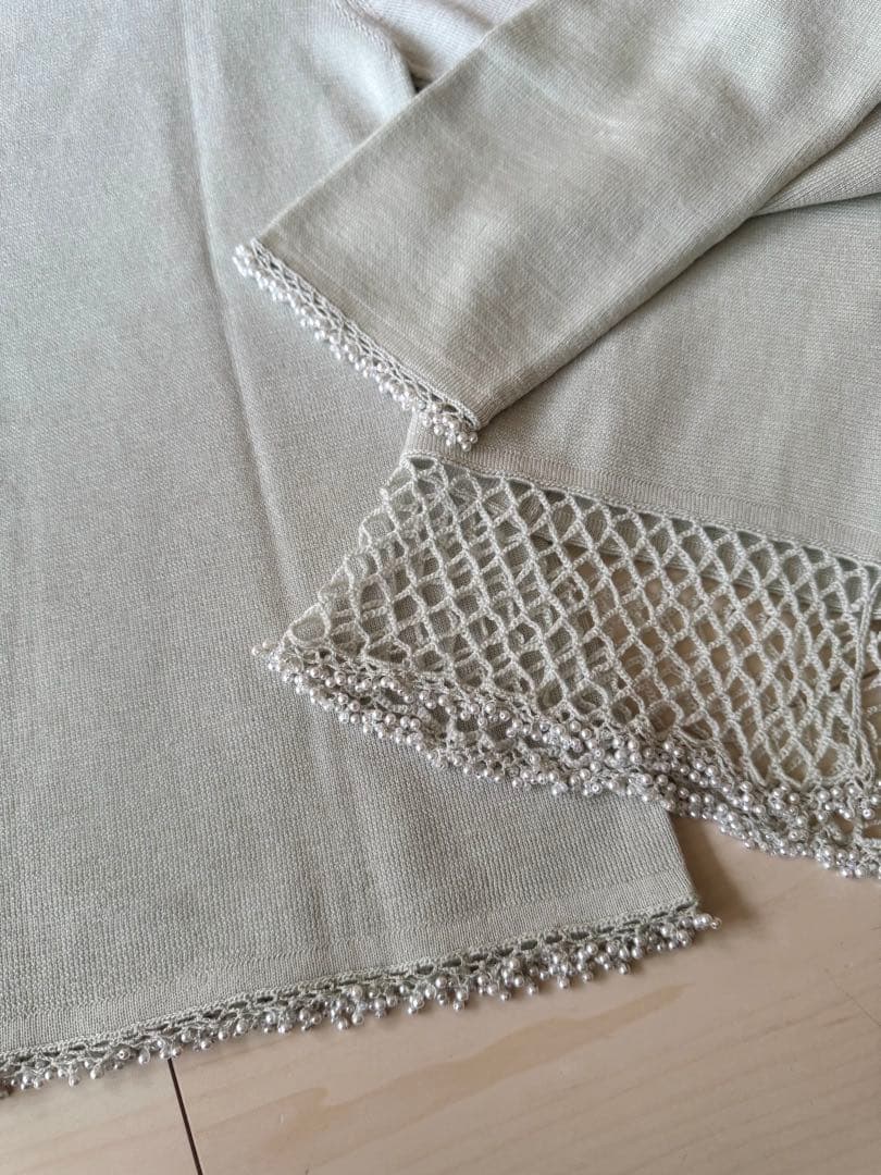 【新品】淡いブルーが素敵‼︎ ビーズアンサンブル ニット 毛100%上質