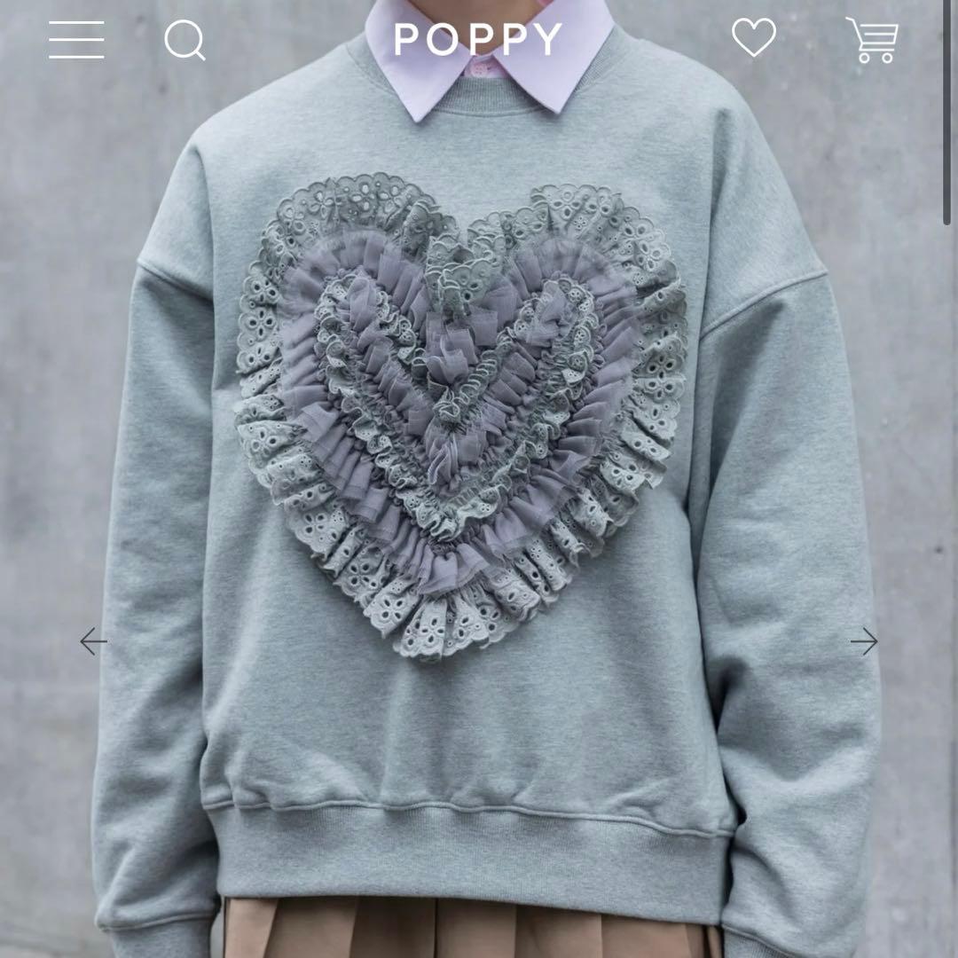 POPPY コットンレースハートスウェット（グレー）
