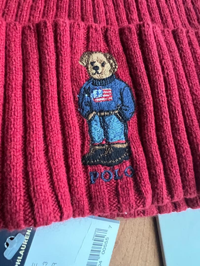 Polo Ralph Lauren ポロベア刺繍 ニット帽 レッド