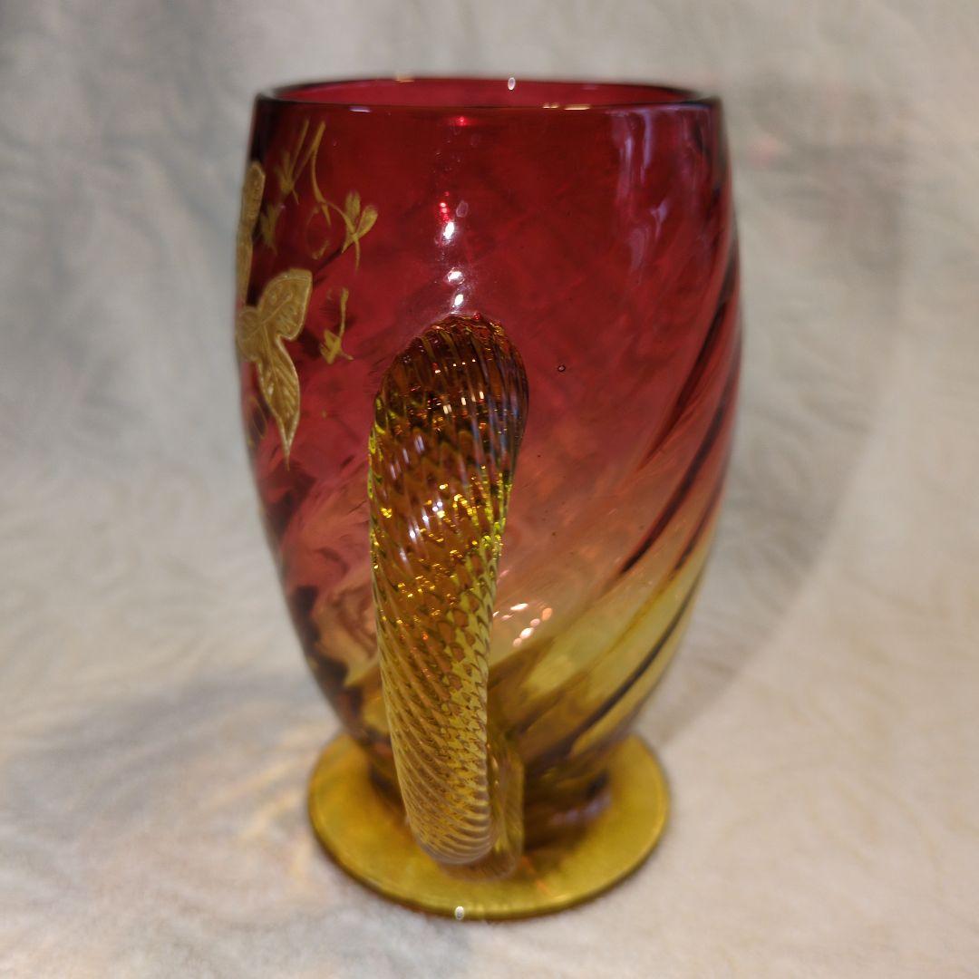 再再お値下げしました❢オールドバカラ、赤と金のつる花柄グラス 超希少のお品物です