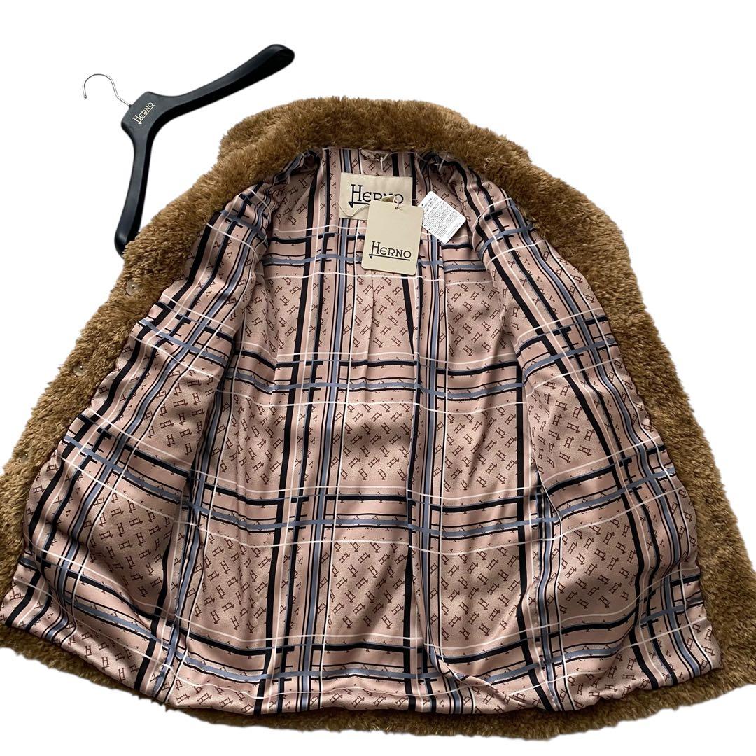 【新品未使用】 ヘルノ カーリーヘア エコファー ジャケット ボア ブラウン