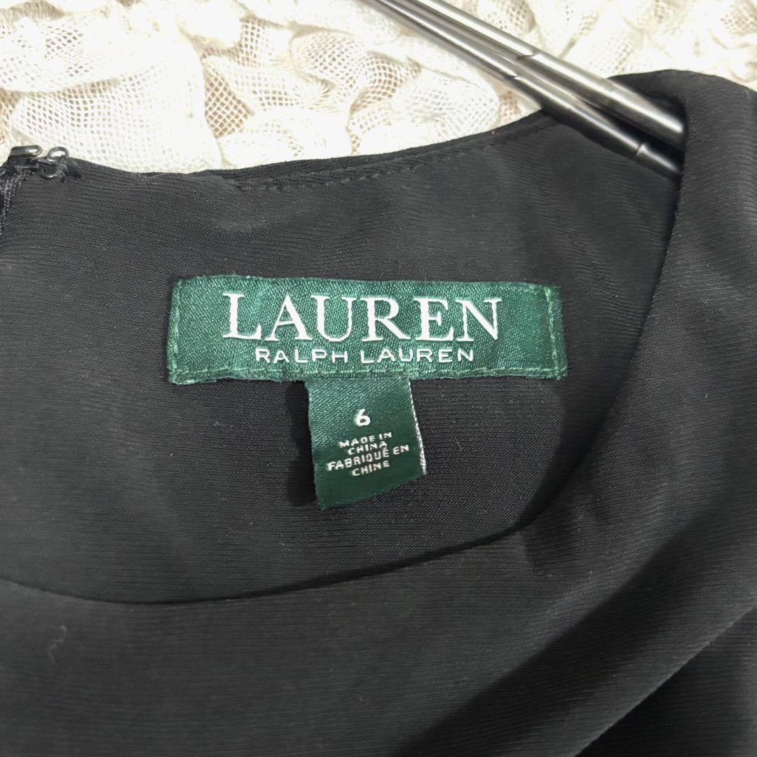 美品 ローレンラルフローレン ワンピース リボン 切り替え シアー 黒 6 L