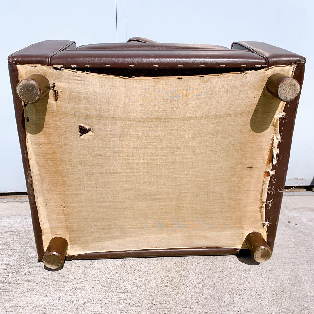 【送料無料】Karimoku カリモク レザー 1人掛けソファ 昭和レトロ 茶②