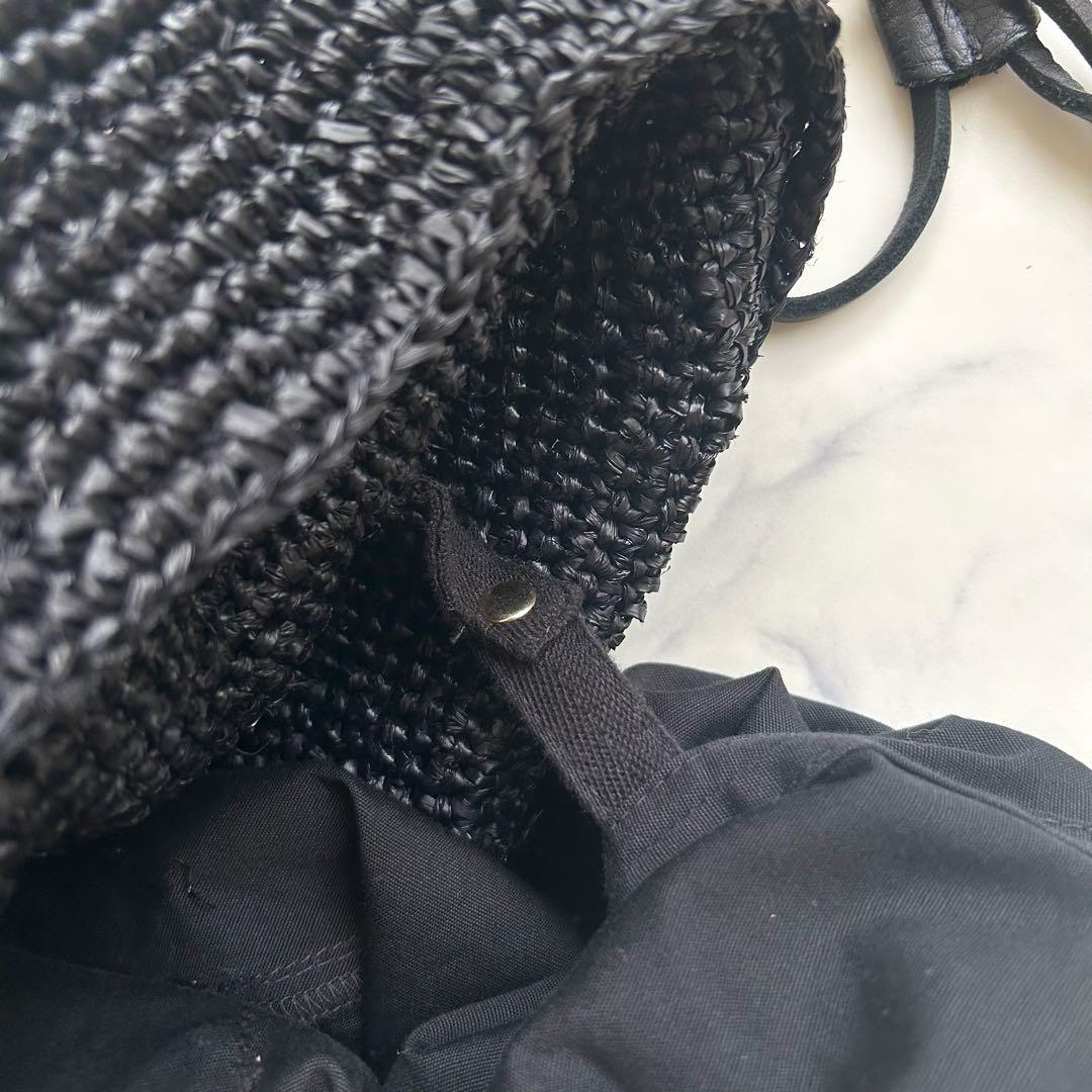 ヘレンカミンスキー トートバッグ ブラック ラフィア レザー 大容量 巾着袋付き