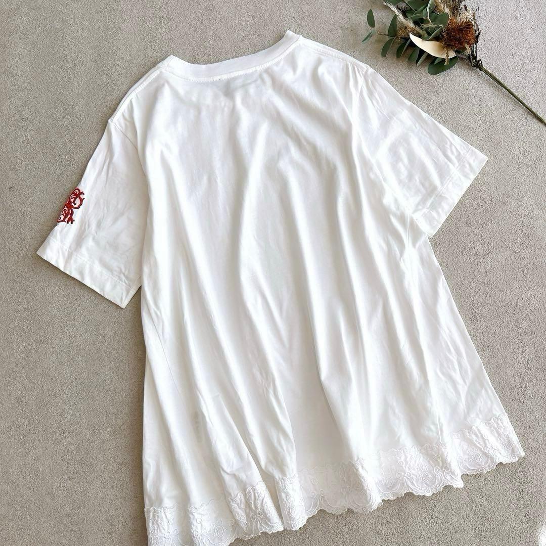 shimonerocha カットソー　Aライン　半袖　パール　刺繍　レース　S