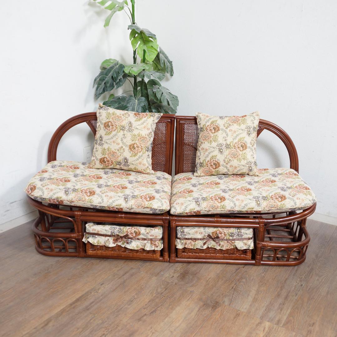 2台セット【新品1台訳あり商品】大型 ラタン 2人掛 カウチソファ アウトレット