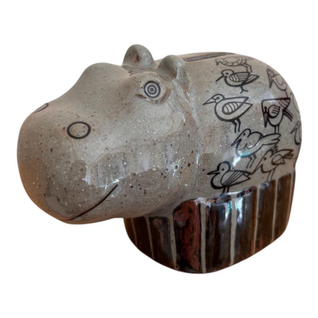 リサラーソン バスタブのカバ貯金箱 濃いグレー 波佐見焼 置物 /陶器