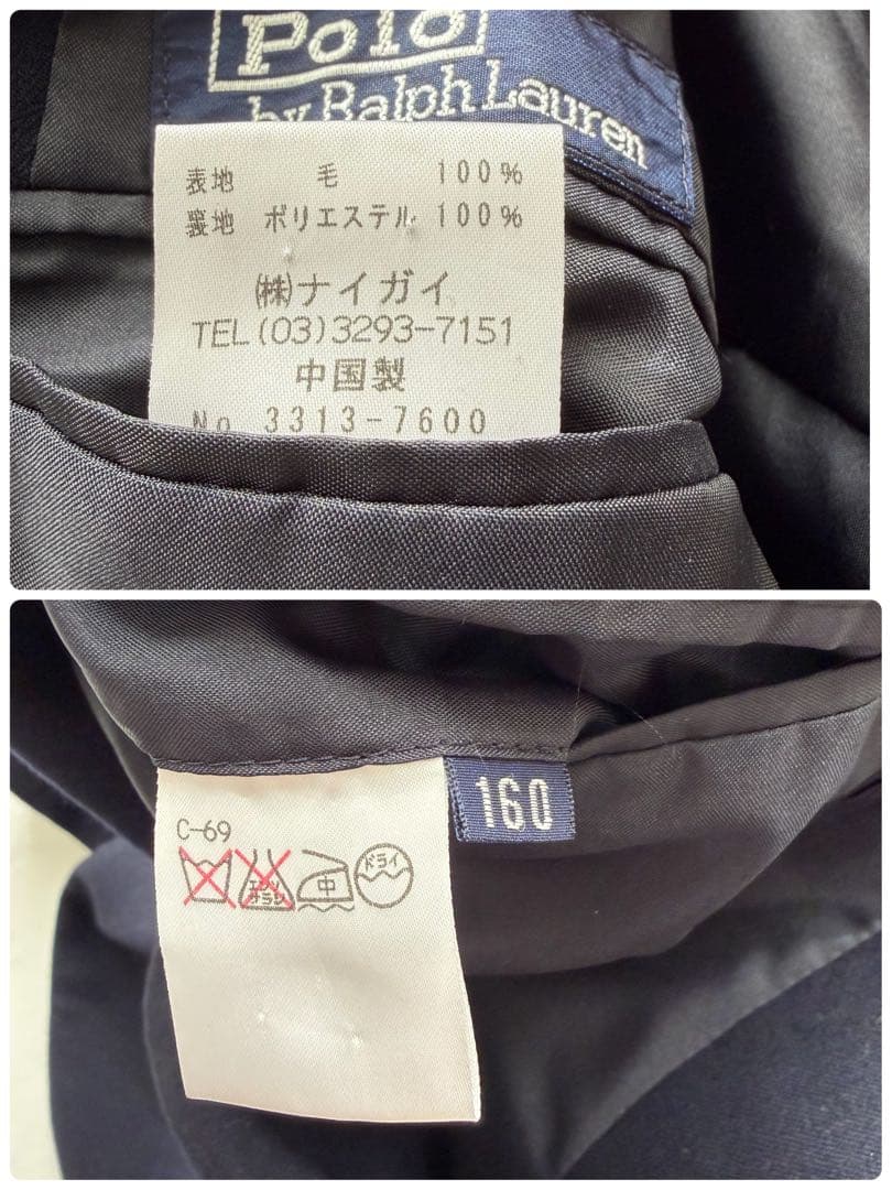 極美品✨90’s ポロラルフローレン 金ボタン 紺ブレ シングル ウール 160