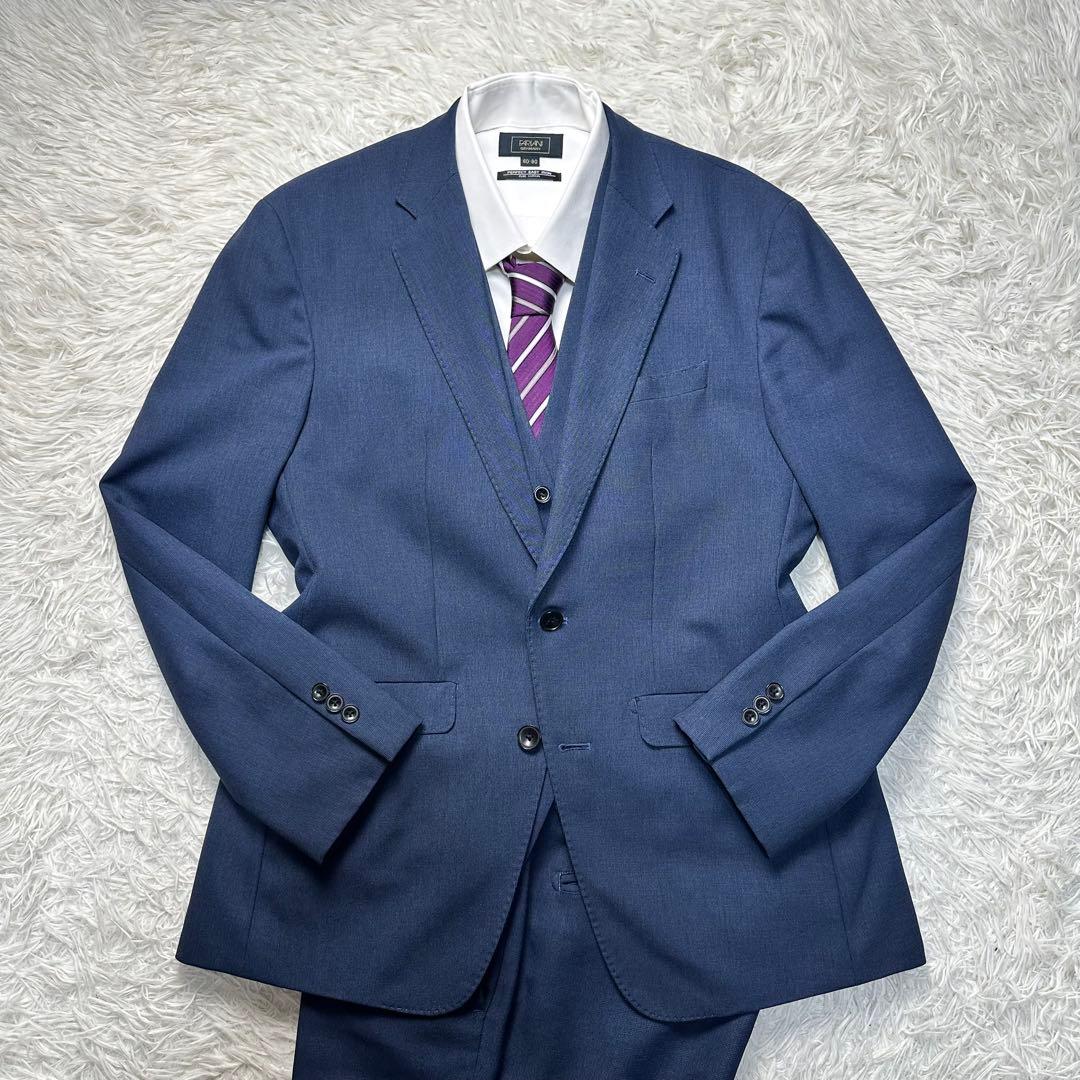 極美品 スーツセレクト 4S スリーピース ネイビー 洗濯可 セットアップAB4