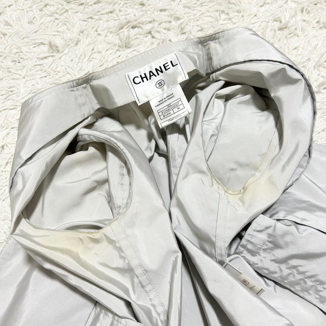 13429 CHANEL パテントレザーパイピングノーカラージャケット