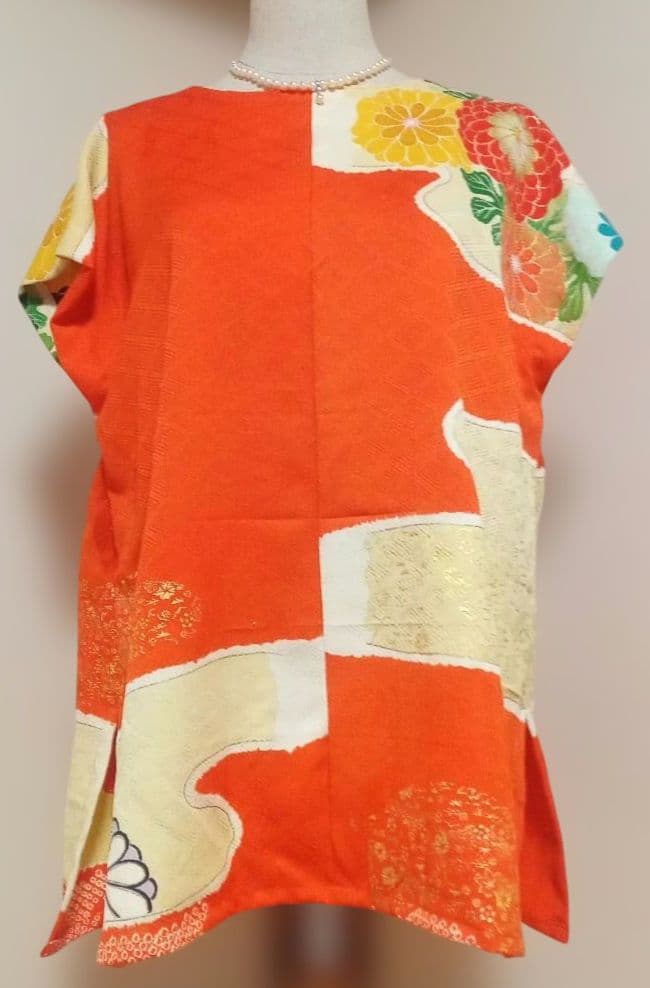振り袖リメイクセットアップ 鹿の子絞り、花車、金駒刺繍入り
