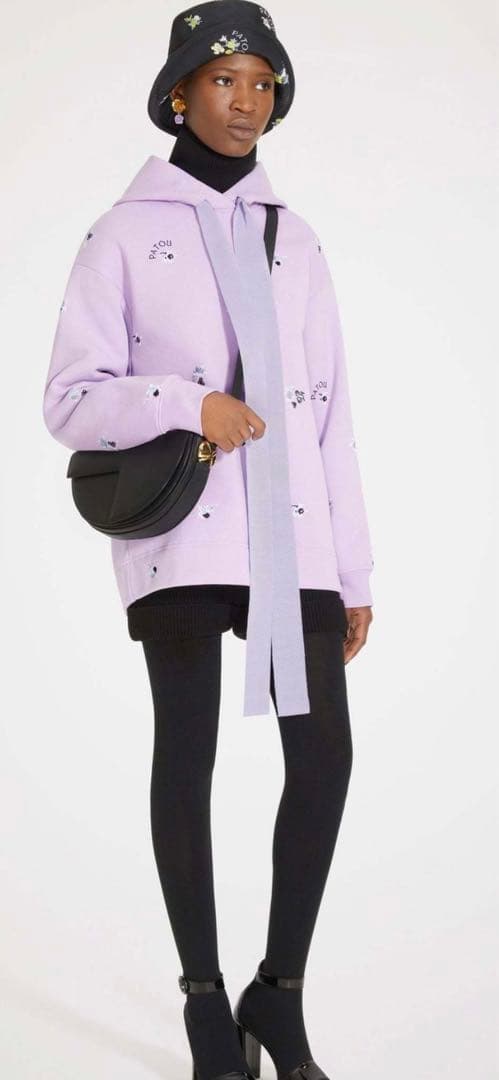 パトゥ　花柄フードトレーナーXSオーガニックコットン