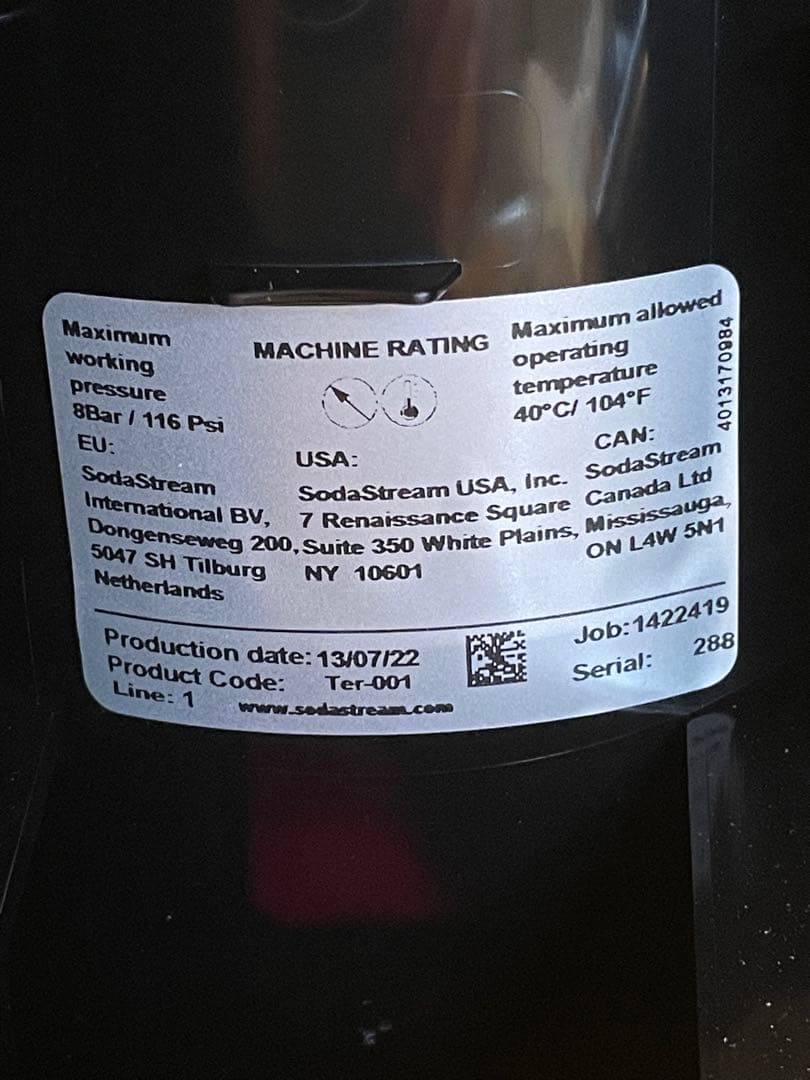 ソーダストリームTERRA ブラック　ガスシリンダー2本　1L未使用ボトル1本