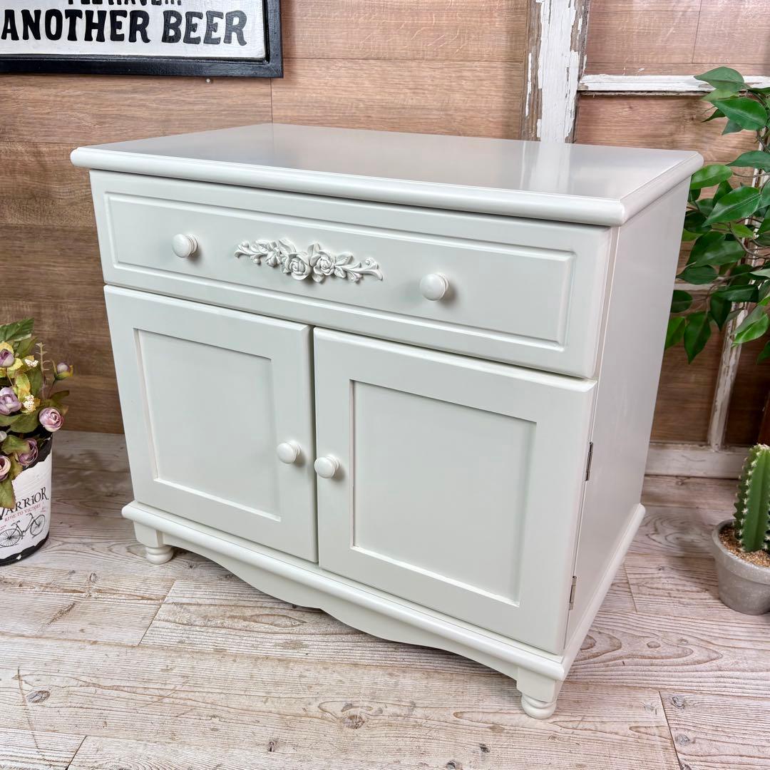 訳あり品！【128】フレンチカントリー北欧調ホワイト扉キャビネット木製飾り棚収納