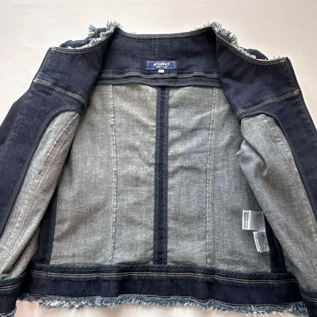 M'S GRACY フリンジデニム ジャケット　ノーカラー　カメリア