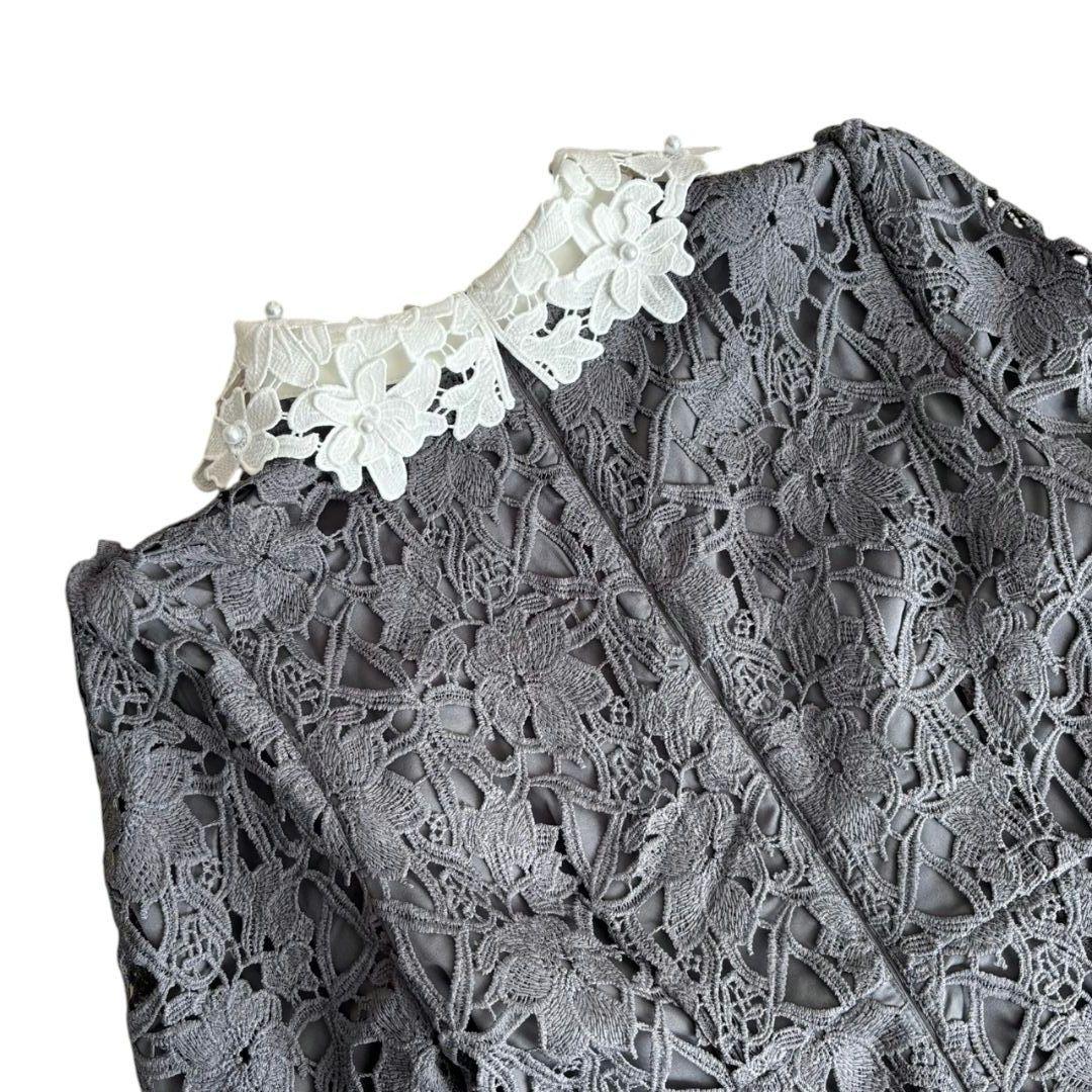 美品✨️Leja　花柄レースカラースパンコール刺繍Aラインフレアドレスワンピース