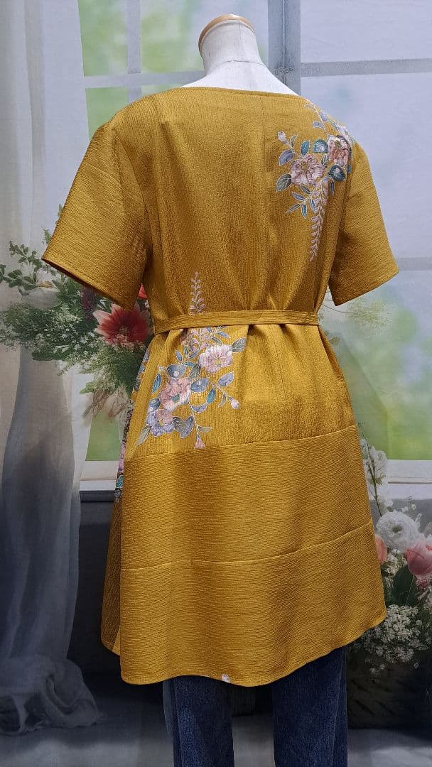 着物　リメイク　ワンピース　チュニック　辻ヶ花　正絹　ハンドメイド