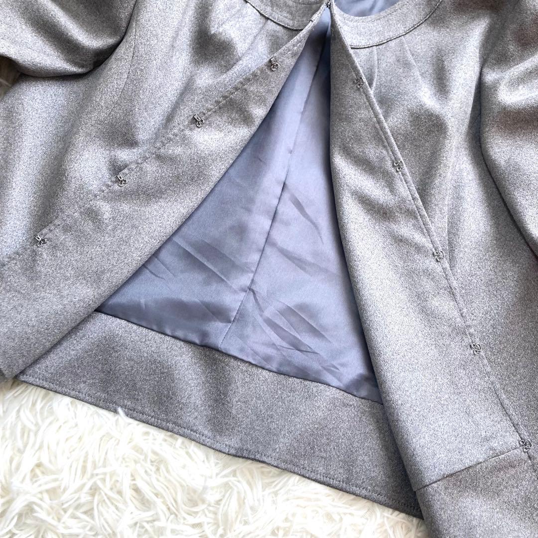 【大きいサイズ】23区　ノーカラージャケット　スエード　セットアップ　スカート