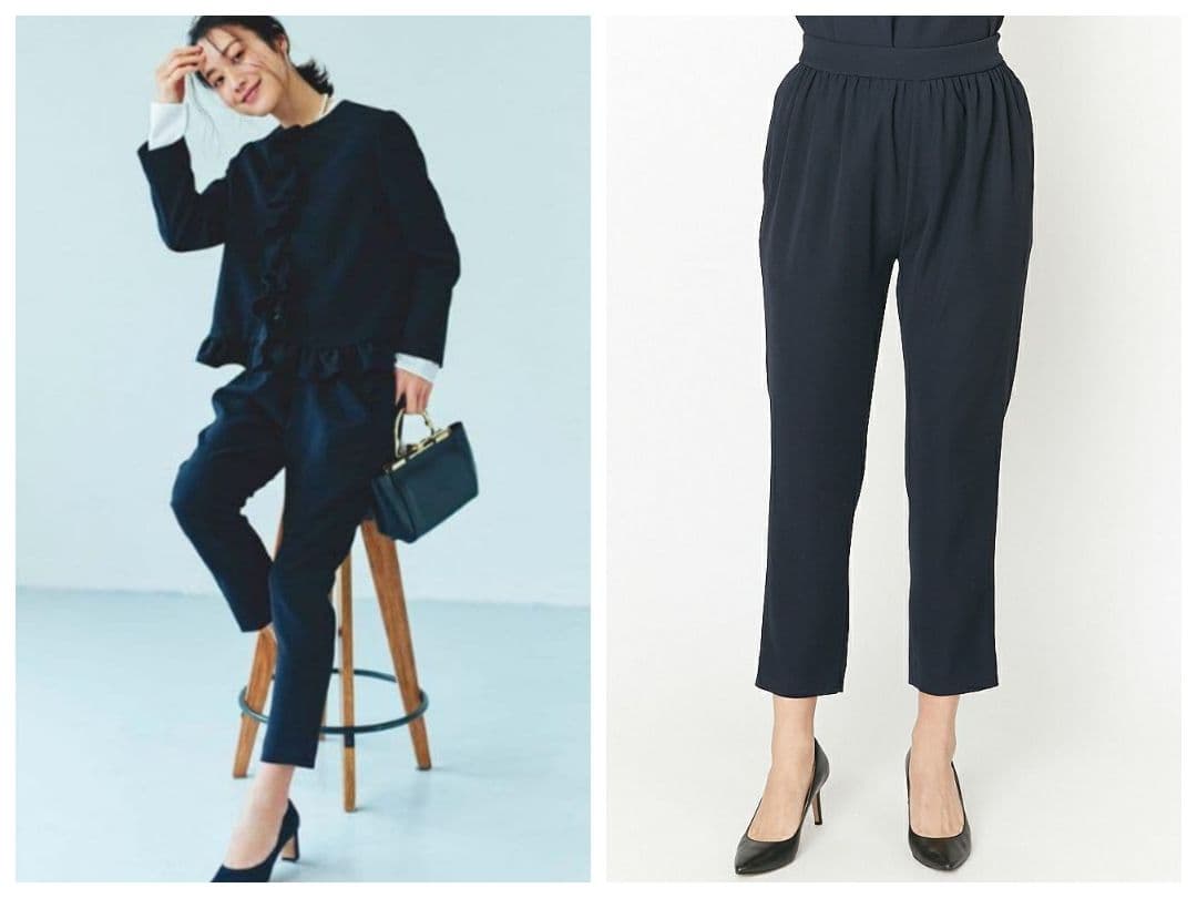 YOKO CHAN ヨーコチャン/ハイウエスト　ギャザーパンツ/38　ネイビー