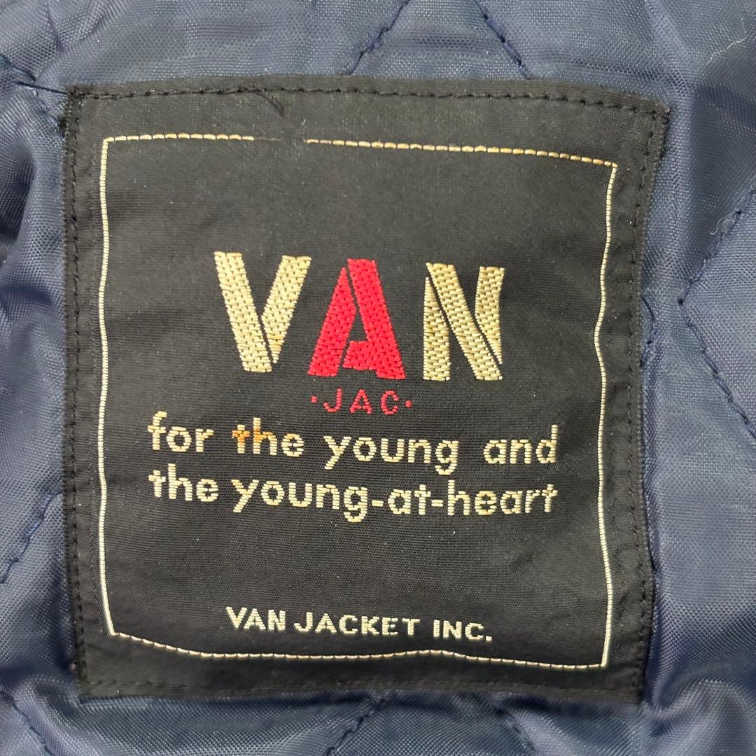 ✨大人気✨VAN JACKET ヴァン　 スタジャン袖レザー　アーチロゴ　紺L