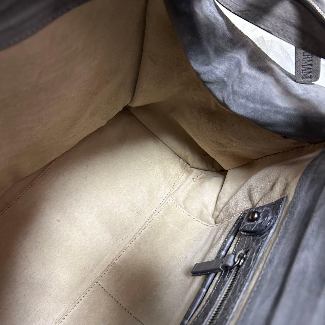 GIORGIO ARMANI スエード　クロコ型押し　ハンドバッグ　ミニボストン