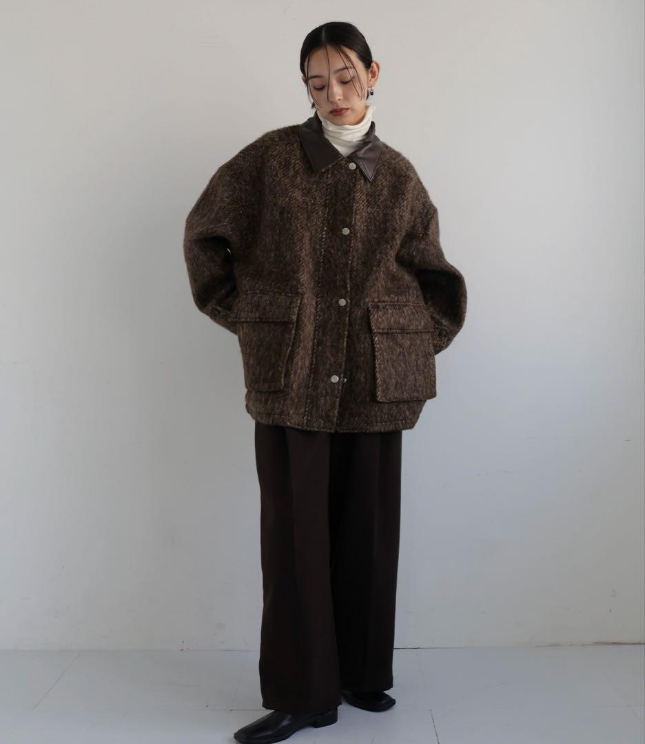 hellamレザーカラーシャギーコート