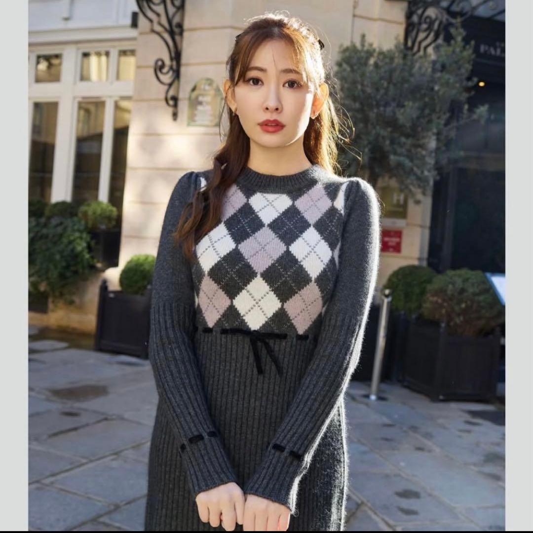 ワンピース Moor Argyle Ribbon Knit Dress