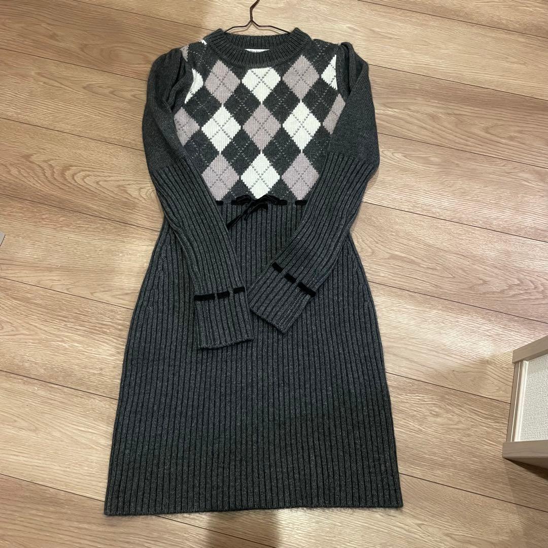 ワンピース Moor Argyle Ribbon Knit Dress