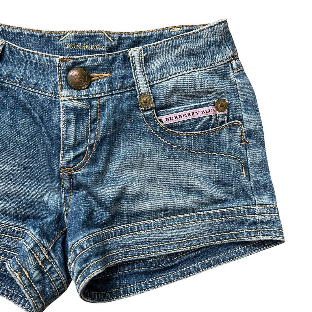 バーバリーブルーレーベル　デニムショートパンツ　ロゴ刺繍　Y2K
