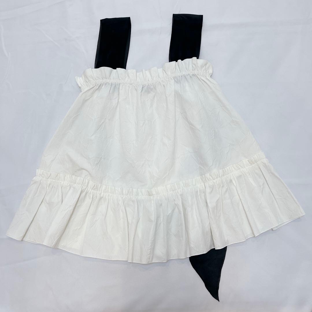 極美品✨ROCHAS ジャガード ノースリーブチュニック シアー リボン 42