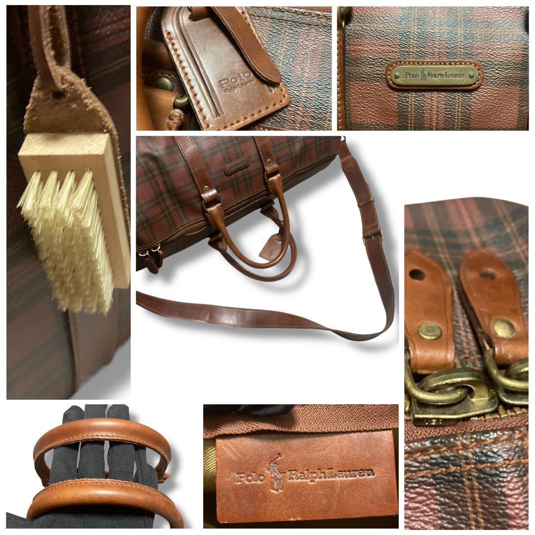 希少　美品　ポロラルフローレン　ボストンバッグ　2way　チェック　ブラウン