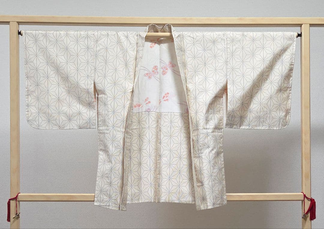 C◆着物くつろぎ 白大島紬 アンサンブル 着物羽織セット 麻の葉 袷 正絹 着物