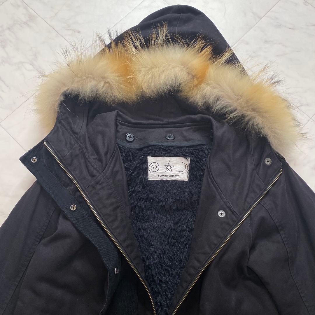 ツモリチサト　黒　モッズコート　ラクーンファー　ボアライナー付き