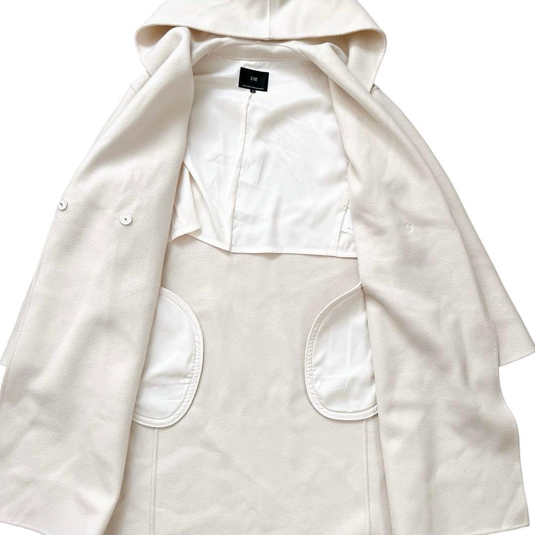 23区　ウールリバー フード付き ミドル丈コート　ライトベージュ　38
