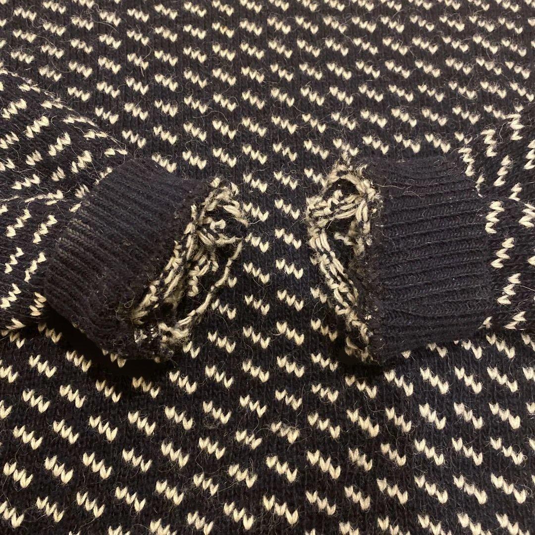 LLBEAN バーズアイ　ウールニットセーター　ノルウェー製　80s Large