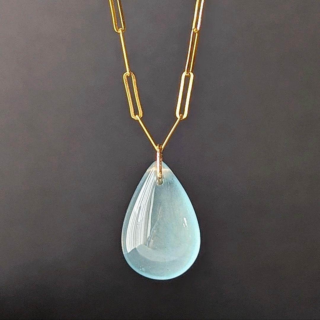 ♢miyumiyu♢K18 大粒アクアマリン + クリソプレーズ チャ―ム