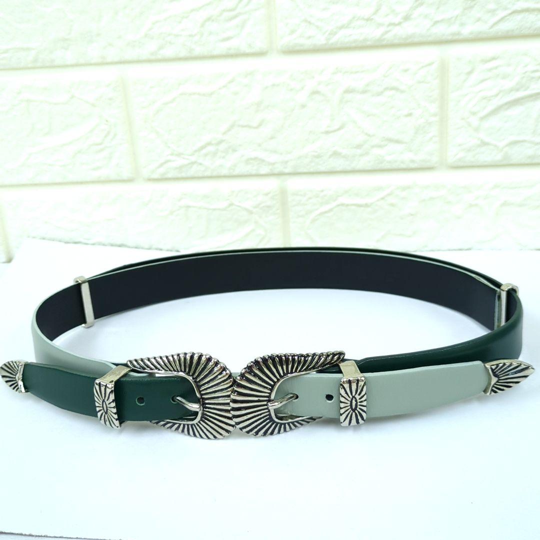 TOGA PULLA トーガプルラ ダブルバックルベルトグリーン 65～67.5