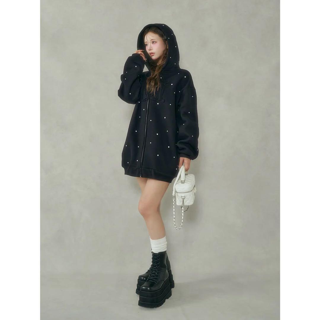 ダーリッチ 新品タグ付き ブラック フリー DDロゴビジュージップパーカー F