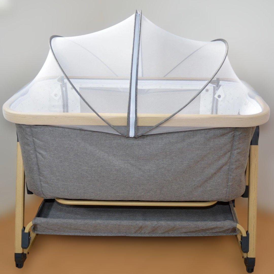 【美品】HZDMJベビーベッド添い寝折りたたみ ハイローベッドグレー