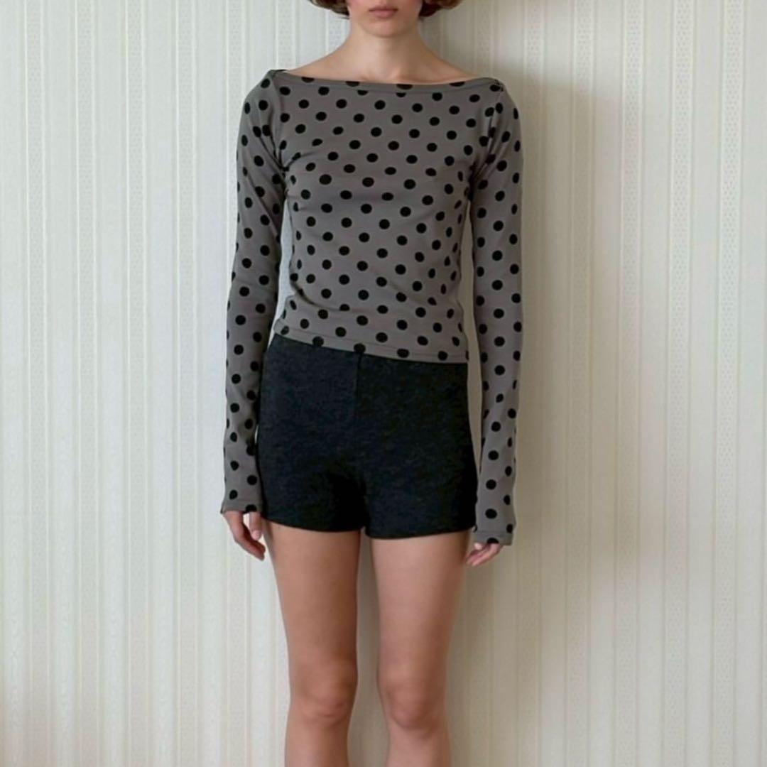 トップス draw drawers Boat neck long tee dot