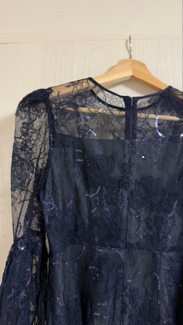 パーティドレス　結婚式　披露宴　スパンコール　レディース　S ネイビー