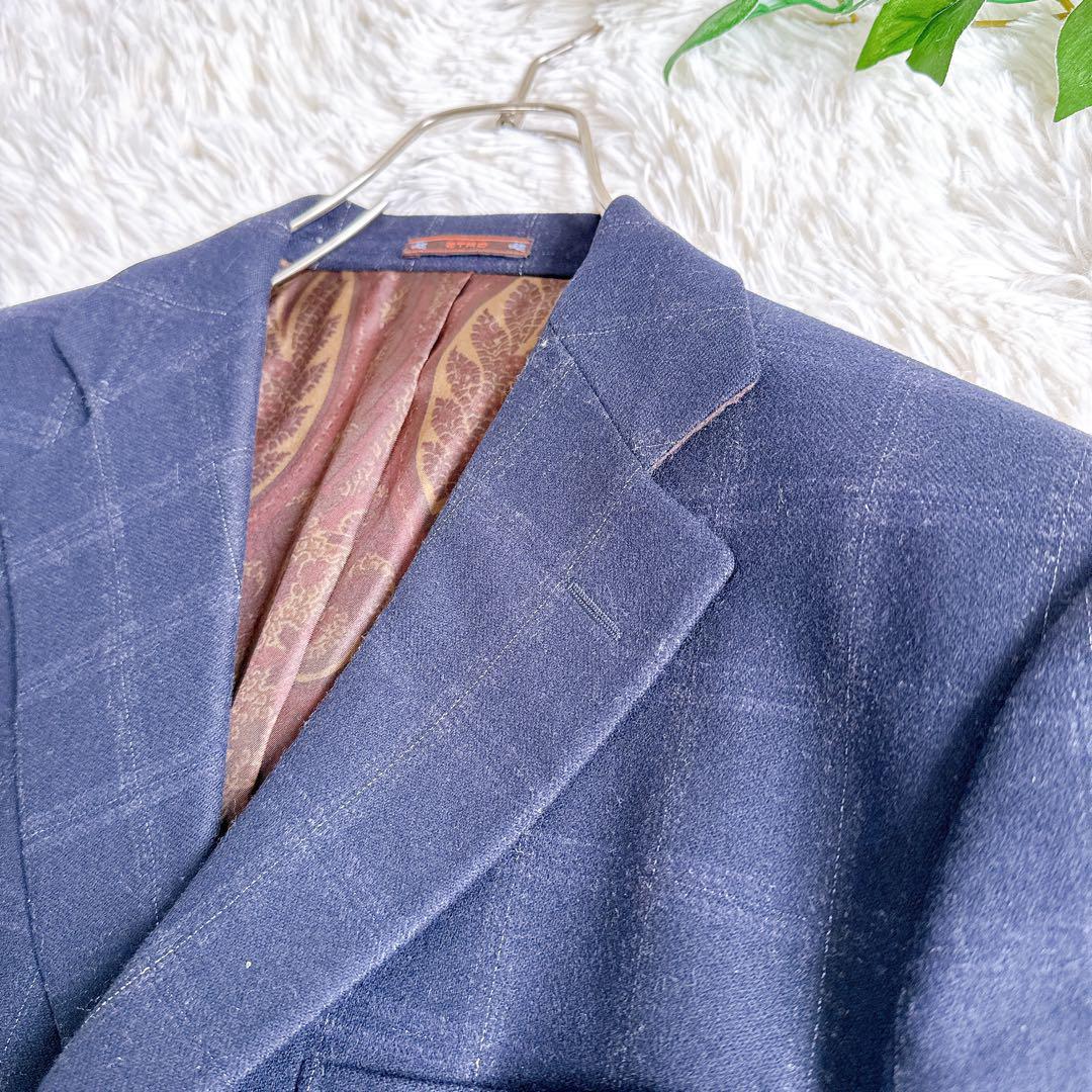 ETRO エトロ　スーツ　セットアップ　ペイズリー柄　ネイビー　チェック柄　50