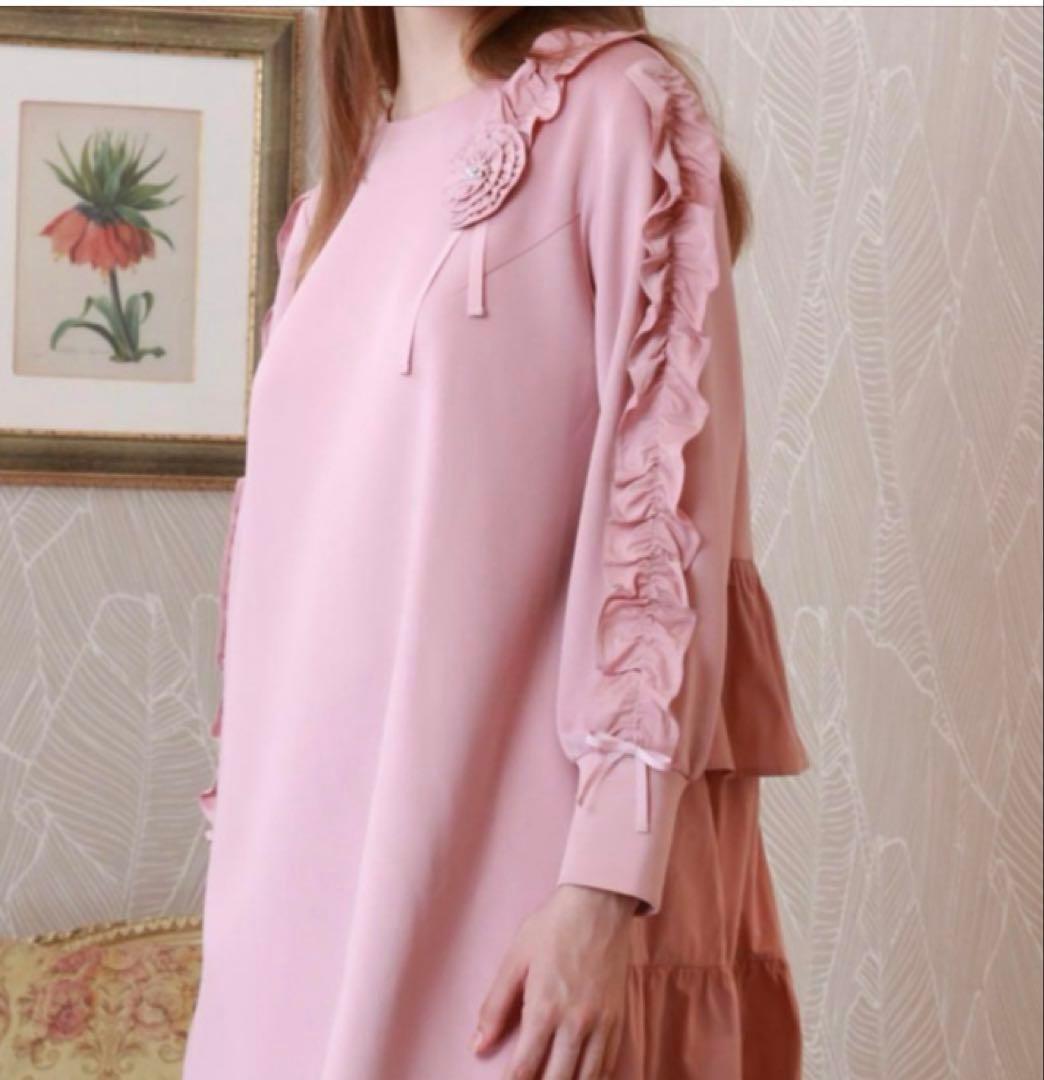 スーパービューティー♡ 袖フリルデザイン ダンボールニット×タフタワンピース