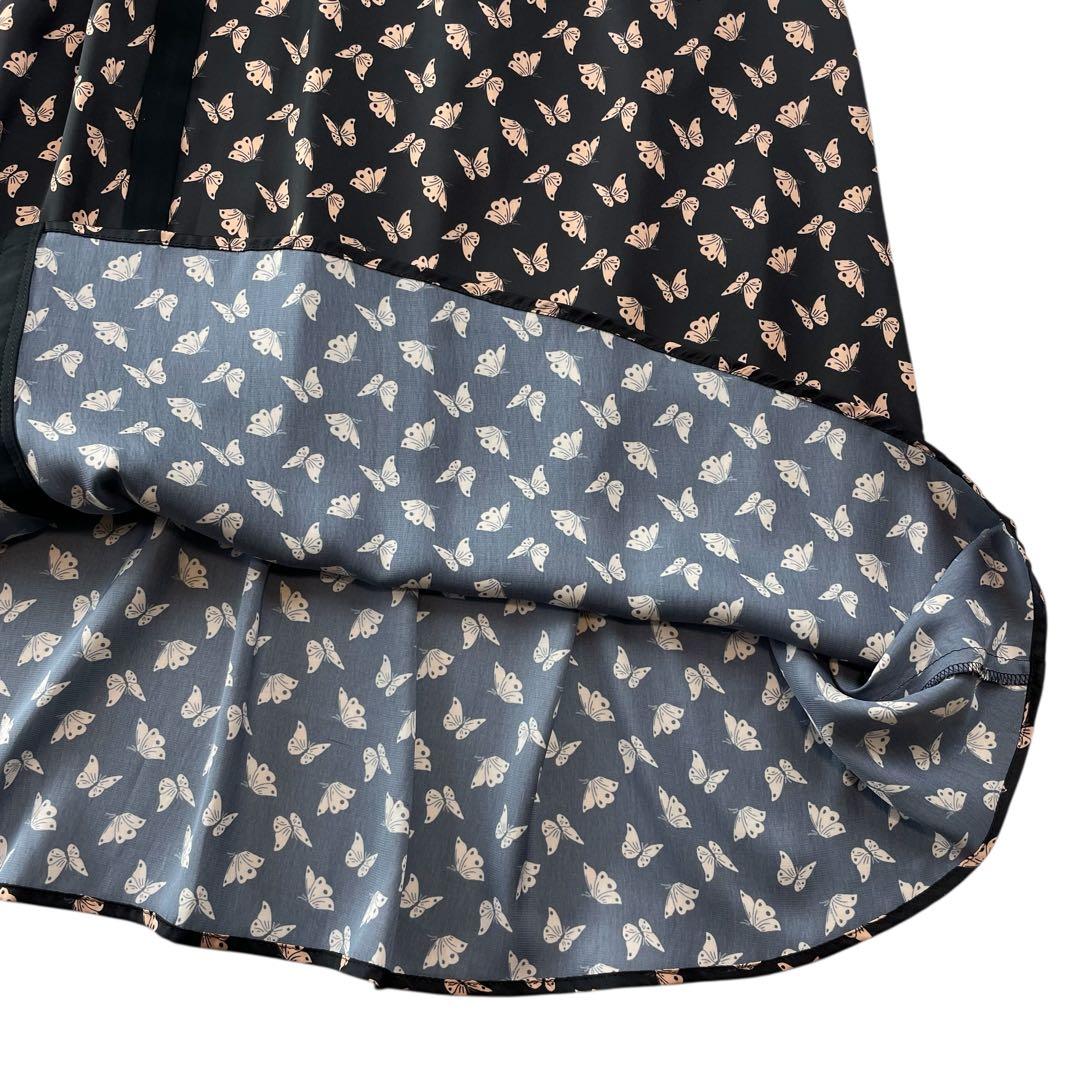 美品 パピヨンプリントバンドカラーワンピース 蝶バタフライ 38