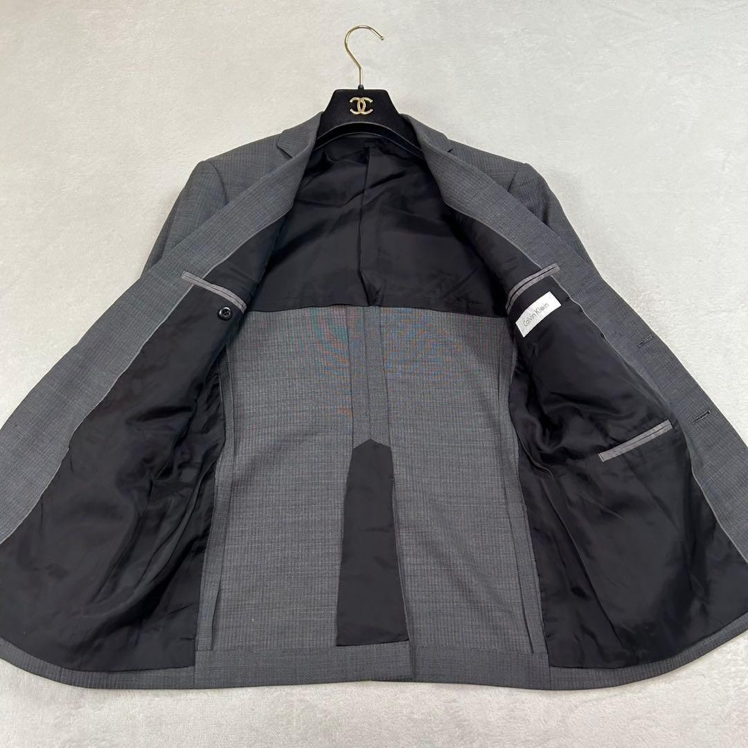 K587 美品 S カルバンクライン 肩パット入り スーツ上下 グレー メンズ