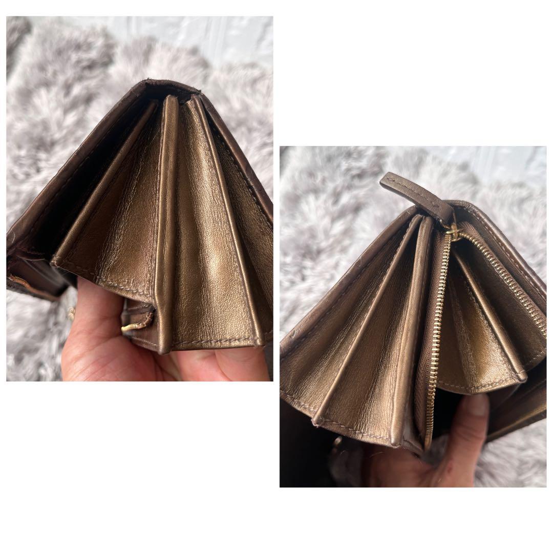 美品✨GUCCI チェーン　ウォレット　長財布　シマ　ロゴプレート　ブロンズ