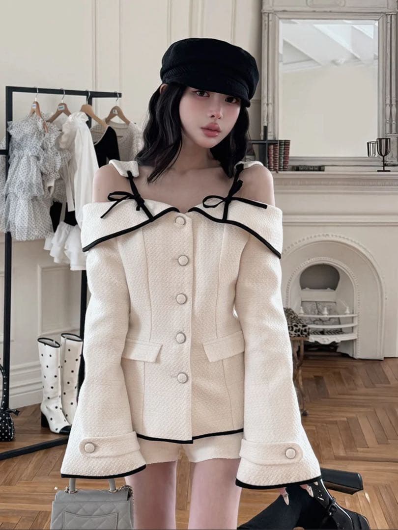 Darich ボンディングツイードオフショルチュニック アイボリー M